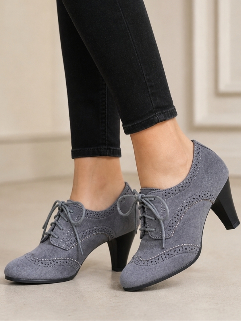 Boston Design Studio Dark Academia Oxford Wingtip Lace-up Shootie Heels 7.5M